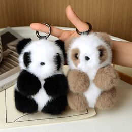 Plush Keychains Bag Parts Accessories Cute Panda Pendant Keychain Exit Mink Fur Bear Toy Fashion Jewellery Womens Car Decoration WX5.30