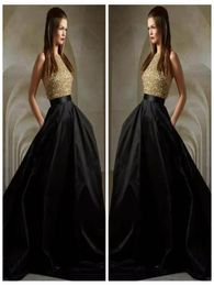 Halter ALine Prom Dresses 2019 Bling Bling Sequins Top Formal Special Occasion Party Gowns Events Wear Cheap Black Skirt Long Cus1755115