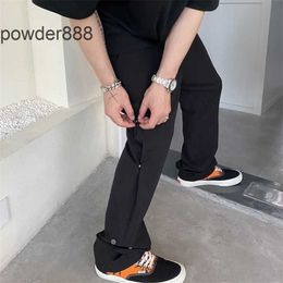 Designer de hip hop High Street FashionParanor Button Troushers Double Basted High Mass Loose Work Pants Style Video Style