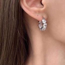 Stud Stud Earrings Trendy Cubic Zircon Heart Ear Hoop Wedding Rhinestone Jewellery Women 925 Sterling Silver Crystal Circle Earring