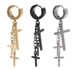 Stud 1pc Design Punk Earrings Cross Pendant Dangle Long Drop Chain Tassel Titanium Steel Women Men Jewellery Charms Brincos Hanging17316888