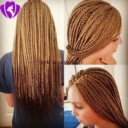 Stock natural blonde braided box braids synthetic lace front wigs brazilian hair full lace front wig braiding heat resistant fiber hair Uxvu