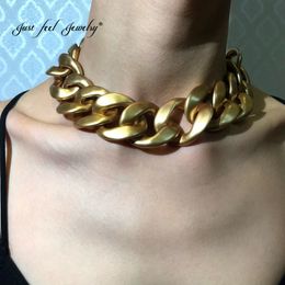 JUST FEEL Unique Big Chunky Chain Choker Necklace Collares Accessories Exaggerated Gold Thick Statement Necklace Vintage Jewelry 254P