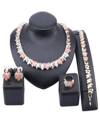 African Jewelry Set Women Luxury Dubai Gold Colorful Necklace Earring Ring Bracelet Bridal Party Jewellery Set7716581