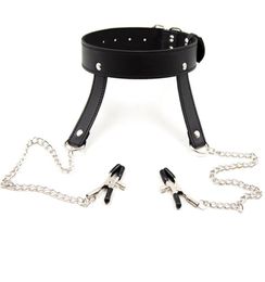 BDSM PU Leather Dog Collar Slave Bondage Belt Metal Nipples Clamps Fetish Erotic Sex Products Adult Toys For Women And Men HS346714690