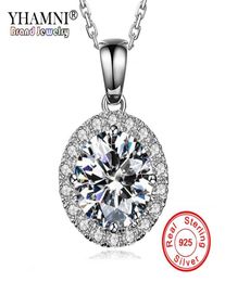 YHAMNI Natural 925 Sterling Silver Wedding Pendant Necklace Real Top 5A Cubic Zirconia Stone Chain Necklaces For Women YXL0018157965