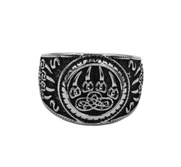 Vikings Norse Amulet Bear Paw Ring Stainless Steel Jewelry Celtic Knot Charms Claws Motor Biker Mens Ring 889B6128569