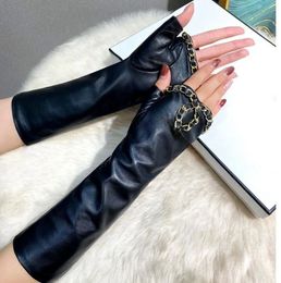 sexy women gloves c letter Embroidery genuine leather gloves for thin exposed finger and arm sleeves fashionable top layer sheepskin for driving cycling bouncing