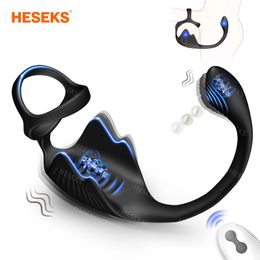HESEKS 3-in-1 prostate massager vibrating rooster ring anal plug with mini bullet tail stimulator remote-controlled male sex toy 18 240531