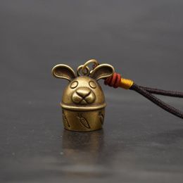 Chinese Antique Collection Bronze Zodiac Rabbit Bell Pendant Keychain Statue