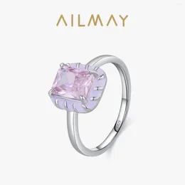 Cluster Rings Ailmay High Quality 925 Sterling Silver Romantic Pink Zirconia Enamel Finger Ring For Women Wedding Engagement Fine Jewellery