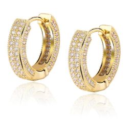 Huggie 18K Gold Plated Copper Zircon Hoop Earrings Men Women Hip Hop Jewellery Iced Out Stud Earings Bling Diamond Earring for gift