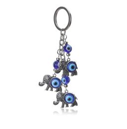1pc Blue Evil Eye Charms Keychain Elephant Pendent Key Chain Alloy Tassel Car Key Chain Fashion Jewellery Gifts2607228