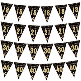 Banners Streamers Confetti Banner Flags 18 21 30 40 Year Happy Birthday Paper Party Decoration Adult Black Gold Anniversary Plies Photo Props WX5.30LUCB