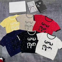 Designer High Quality Summer Crewneck Knitted Short Sleeve Tees Fashion Heavy Lndustry Flocking Letters Logo Printed Brick Rivets Knitted Short Tees