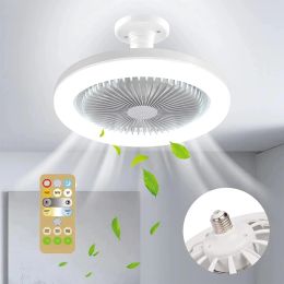 Ceiling Fan With Lights, E27 Converter Base 30W Smart Remote Control Ceiling Pendant light With Fan For Living Room LL