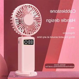 Electric Fans 2023 New Fan Portable Digital Display Handheld Fan Office Desktop Silent Multifunctional Electric Fan with Mobile Phone Holder LSI8