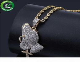 Iced Out Chains Pendant Designer Necklace Mens Hip Hop Jewellery Luxury Bling Rapper Gold Chain Style Charm Prayer Gesture Gift5949704