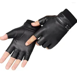 Cycling Gloves 2024 Women Black PU Leather Fingerless Solid Female Button Warm Half Finger Driving Men Motor Punk Thick Guantes