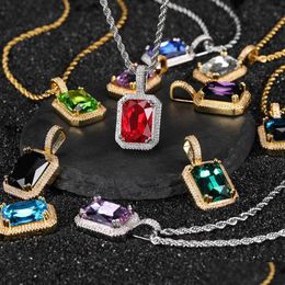Colares de pingentes de pingentes de pedras preciosas colorf Bling fl Cubic Zirconia Chaker Chain for Women Hip Hop Jewelry Drop Delt DhcCl