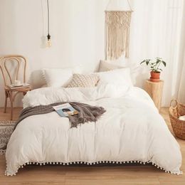 Bedding Sets Bedroom Tassel Duvet Cover 2-3 Piece Set Soft Washed Microfiber With Zipper Closure Corner Tie