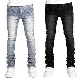 Men's Jeans Stretchy Pearls Skinny For Men 2024 Fashion Rhinestone European Street Personality Stacked Denim Pants