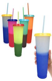 24oz Colour Changing Cups PP Temperature Sensing Cups Skinny Tumblers Coffee Cup Mug Water Bottles With Straws ZZA8458607404
