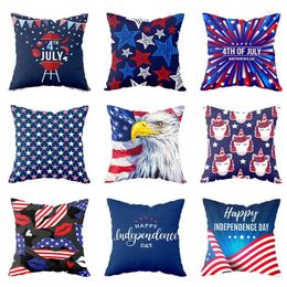 Pillow Cartoon European American Independence Day Pattern Printed Square Pillowslip Polyester Cover Pillowcase Living Room Home