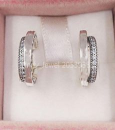 Authentic 925 Sterling Silver Studs Pave Double Hoop Earrings Fits European P Style Studs Jewelry 299056C017333749