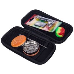 ZH005 Portable Smoking Bag Set Dab Rig Smoking Pipe Hamburger Style Tobacco Herb Grinder 2 Layers Dabber Tool Silicon Jar Mesh Screen Perc Stainless Steel Hand Pipes