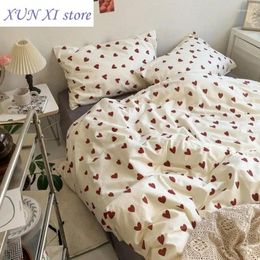 Bedding Sets Ins Heart Duvet Cover Set No Filler Flat Sheet Pillowcases Korean Style Floral Single Double Full Size Soft Girl Boys Bed