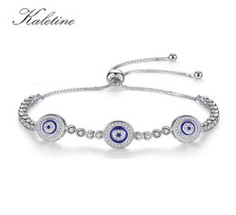 Women Evil Eye Lucky Hamsa Genuine 925 Sterling Silver Men Luxury Round Blue Eyes CZ Crystal Tennis Bracelet KLTB0148210739