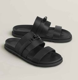 Summer Daily Wear Men Jackson Sandals Shoes Palladium-plated Kelly Buckle Slide Flats Nappa Leather Flip Flops Fashion Casual Walking