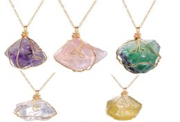 Natural Stone Healing Crystal Rock Quartz Pendant Necklace Birthstone Gold Plated Full Wrap Gemstone Necklace Jewelry4845572
