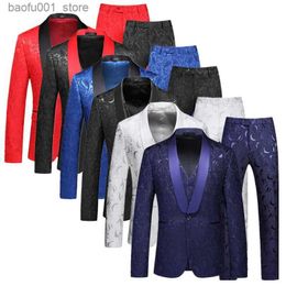 Men's Suits Blazers (Pioneer+pants+tank top) Brand mens court banquet jacquard dress mens wedding dress 3-piece set slim fitting tailcoat Q240603
