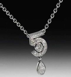 Brand Pure 925 Sterling Silver Jewelry For Women Letter 5 Diamond Water Drop Pendant Cute Flower Party Luxury Brand Necklace3520836
