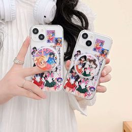 Cartoon Anime Sailors Moons Magsafe Magnetic Bracket Phone Case for IPhone Pro Max Anti fall Soft Back Cover