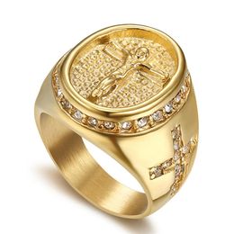 Hip Hop Jewelry Iced Out Jesus Ring Gold Color Stainless Steel Rings For Men Religious Jewelry Dropshipping Bague homme S5711818