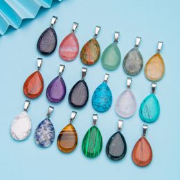 Classic Natural Crystal Stone Water Drop Pendant Opal Tiger Eye Obsidian Rose Quartz Charms Necklace Jewellery Making