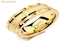Newshe Mens Tungsten Carbide Ring 8mm Yellow Gold Colour Brick Pattern Brushed Bands For Him Wedding Jewellery Size 913 Y11285688552