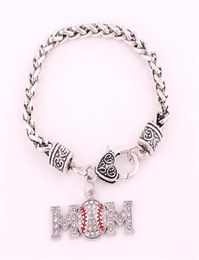 Antique Sliver Plated MultiColor Studded With Sparkling Crystal MOM BASEBALL Or SOFTBALL Pendent Charm Sports Wheat Bracelet298t3560592