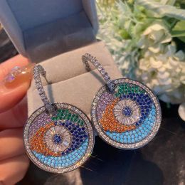 Chandelier Women's Dangle Earrings Zircon Eyes Pendant Ear Drops Chic Round Partydress Jewellery Turkish India Gift