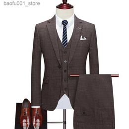 Men's Suits Blazers Suit jacket vest pants 3-piece set/2023 mens casual boutique business retro British style plaid jacket Trousers waist jacket Q240603