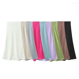 Skirts High Quality Women Solid Classic Satin Long Skirt Vintage Elastic Waist Office Ladies Elegant Chic A-line