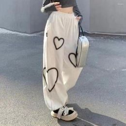 Women's Pants Women Skinny High-waist Heart Print Wide Leg Trousers For High Waist Sweatpants Street Style Slacks