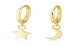 Star Moon Hoop Huggie Earrings Jewelry 14K Yellow Gold Plated 925 Sterling Silver For Women Party Gift5479091