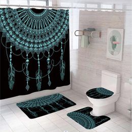 Shower Curtains Bird Feather Curtain Set Bohemia Mandala Bath Screen Bathroom Decor Colourful Fabric Toilet Rug Mat