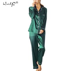 Plus Size 5XL Pyjamas sets 2018 Women Homewear Sexy Underwear Pyjamas Silk Satin Long Sleeve Femme Vneck Sleepwear Nightwear7911465