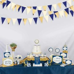 Banners Streamers Confetti Banner Flags 3M Navy Blue Beige Gold Wedding Hanging Paper Triangle Garden Used for Boys Birthday WX5.30C6ZO