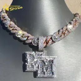 Necklaces Hip Hop Double m Iced Out Custom Silver Jewelry Baguette Diamond Gra Moissanite Mini Initial Letter Pendant